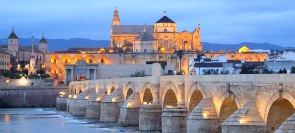Roman bridge and Mezquita in Cordoba Andalucia highlights 