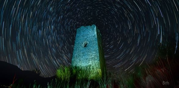 Star trail at Moorish watchtower Andalucia stargazing c.Bart D Herde 
