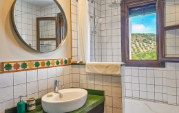 Bathroom shower with views Casa Olea boutique hotel Spain